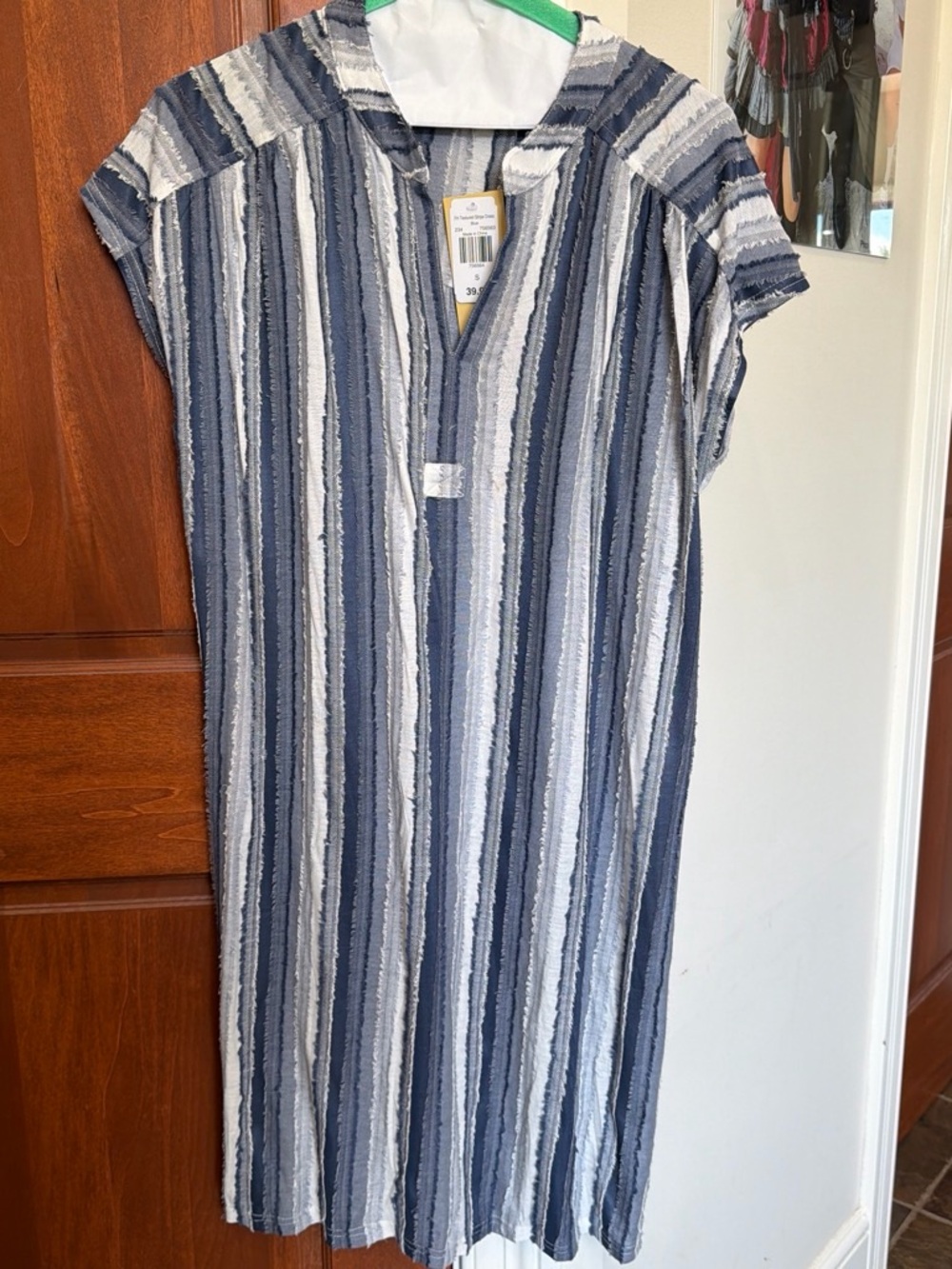 Casual Blue & White Striped Midi Dress